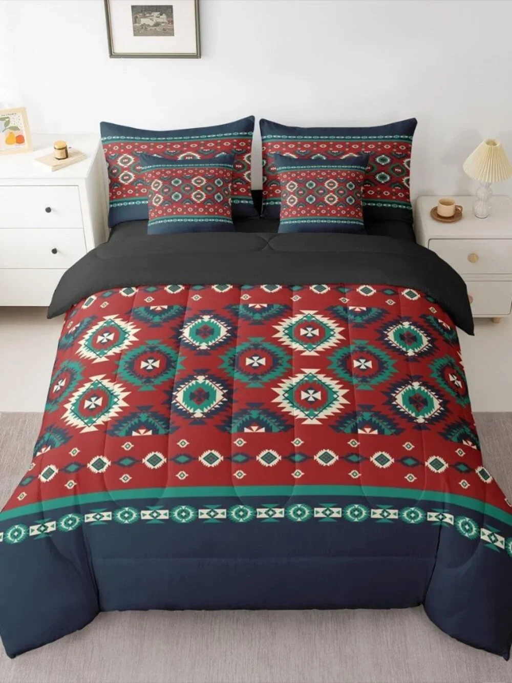 Southwestern Aztec Comforter Set with Sheets 7 Piece Queen Size Native American